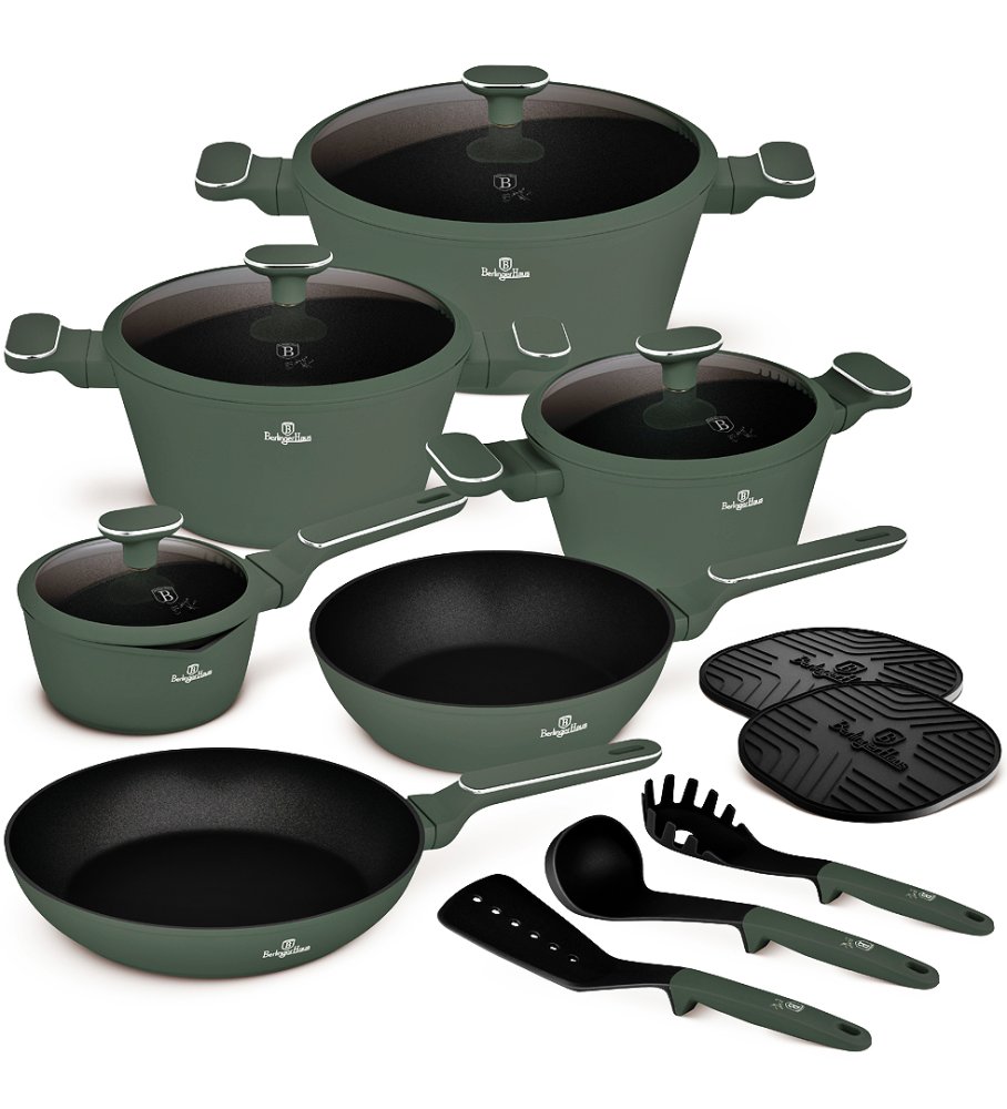 BERLINGERHAUS Sada nádobí s titanovým povrchem 15 ks Matte Green Collection BH-8208