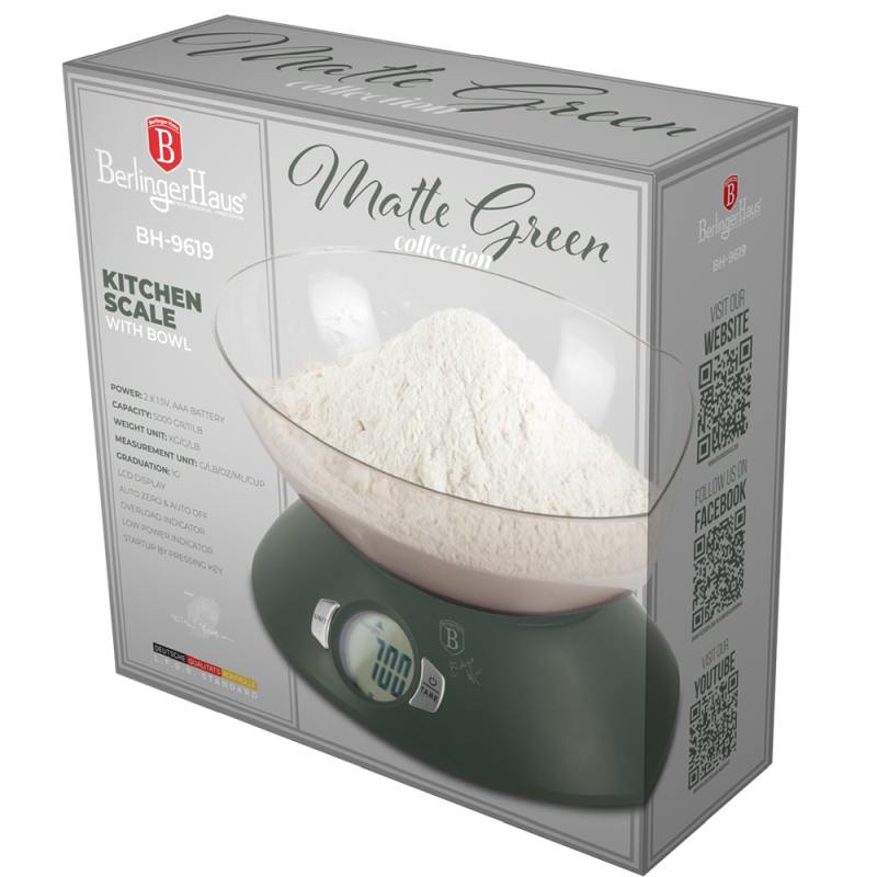 BERLINGERHAUS Váha kuchyňská s miskou Matte Green Collection BH-9619