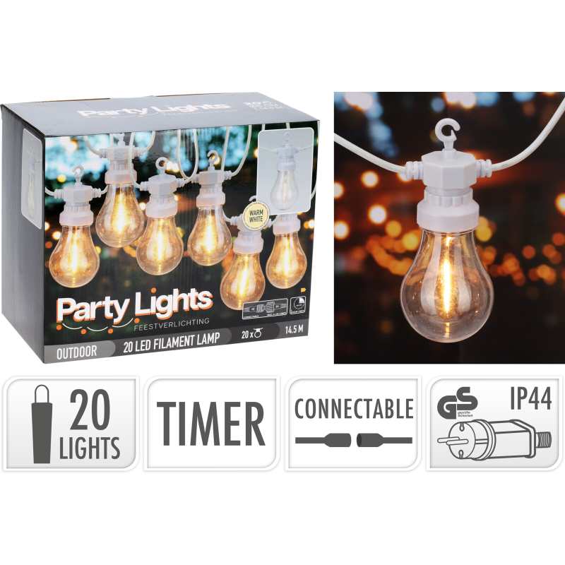 PROGARDEN Světelný řetěz LED PARTY 20 žárovek bílý KO-LE2200270