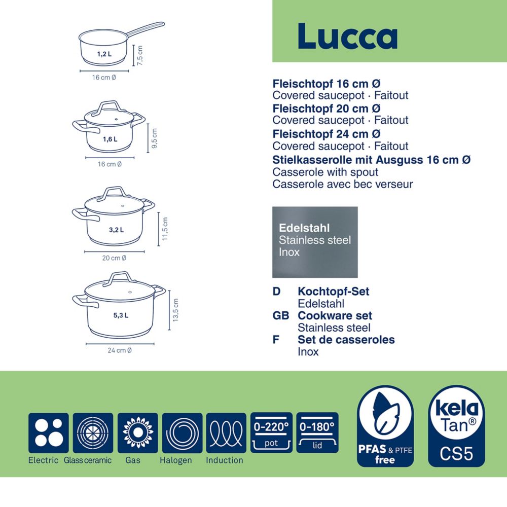 KELA Sada nádobí Lucca nerez 18/10 4 ks KL-10400