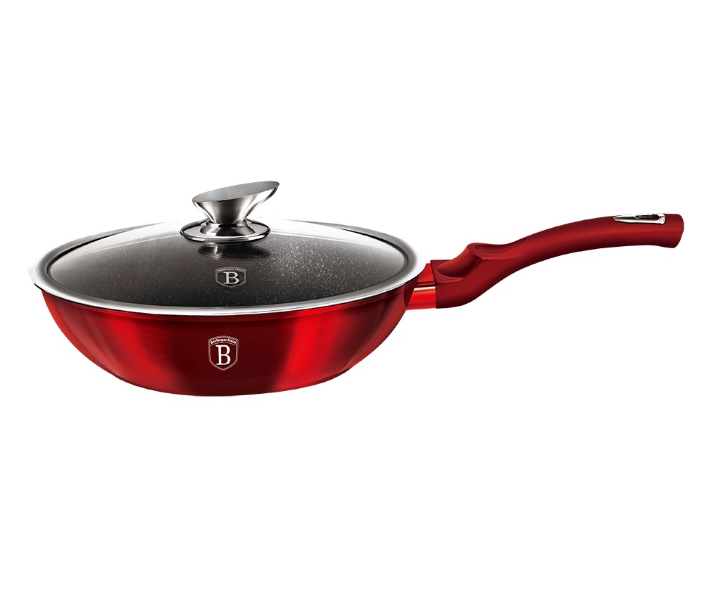 Product detail of BERLINGERHAUS Pánev WOK s poklicí s mramorovým povrchem 28 cm Burgundy Metallic Line BH-1265