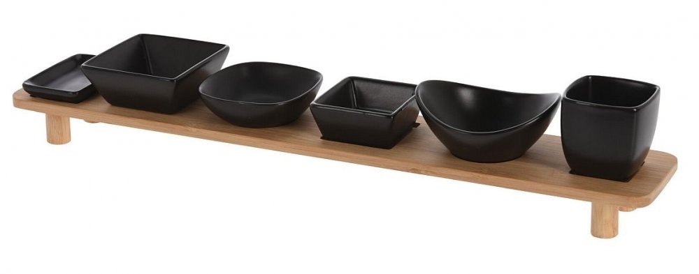 EXCELLENT HOUSEWARE Servírovací misky s bambusovým podnosem sada 7 ks černá KO-210000830