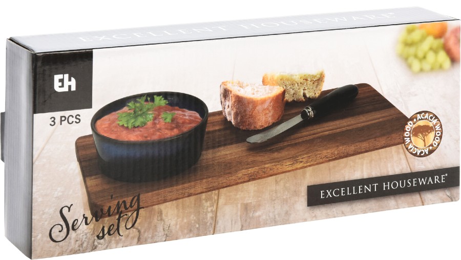 EXCELLENT HOUSEWARE Servírovací podnos + miska a nůž sada 3 ks tmavě zelená KO-278000720zele