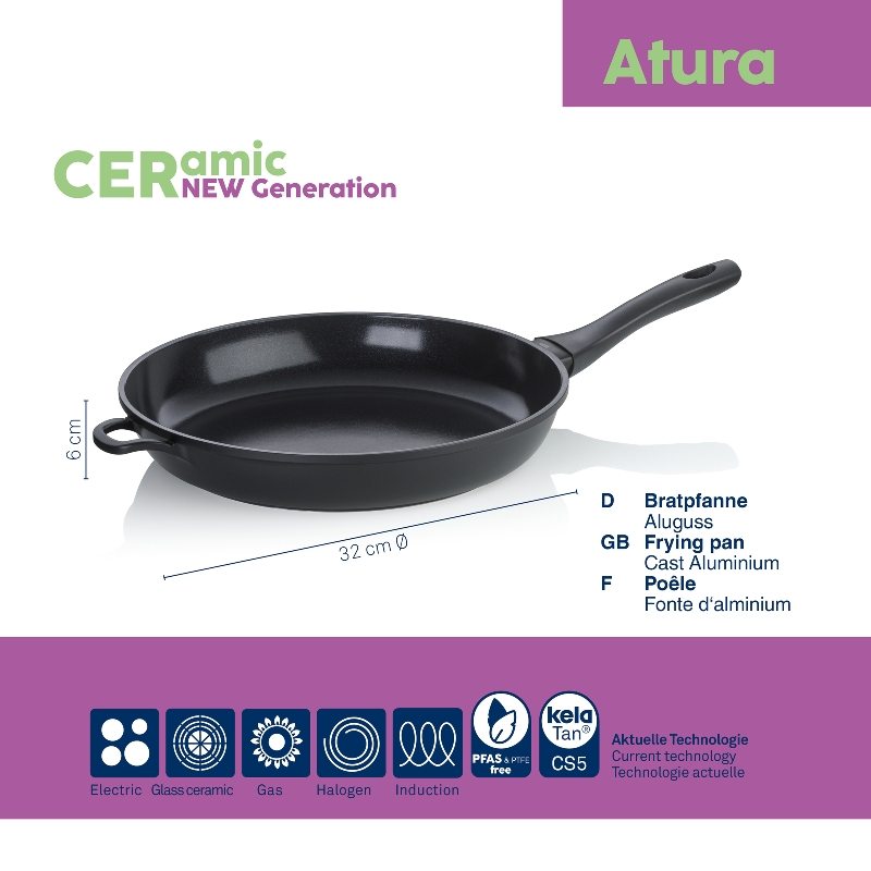 KELA Pánev s keramickým povrchem 32 cm ATURA černá KL-15168