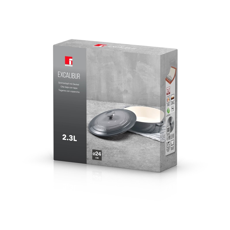 BERGNER Kastrol litinový s poklicí EXCALIBUR 24 cm šedá BG-36103-GY - thumb (4)