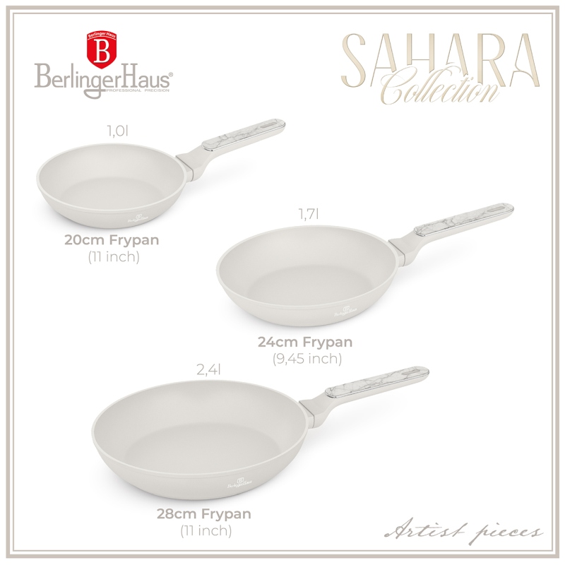 BERLINGERHAUS Sada pánví s titanovým povrchem 3 ks Sahara Marble Collection BH-8398