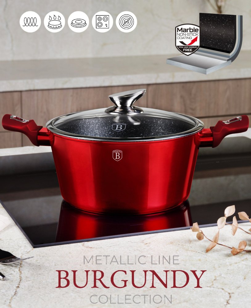 BERLINGERHAUS Sada nádobí s mramorovým povrchem 6 ks Burgundy Metallic Line BH-7046