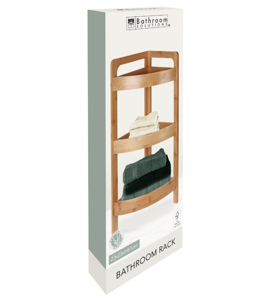 BATHROOM SOLUTIONS Rohový regál do koupelny 3 patra bambusové dřevo KO-101005240