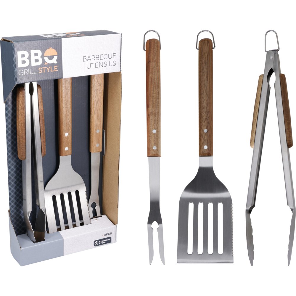 BBQ Grilovací nářadí sada 3 ks dřevo-nerez KO-C83600050