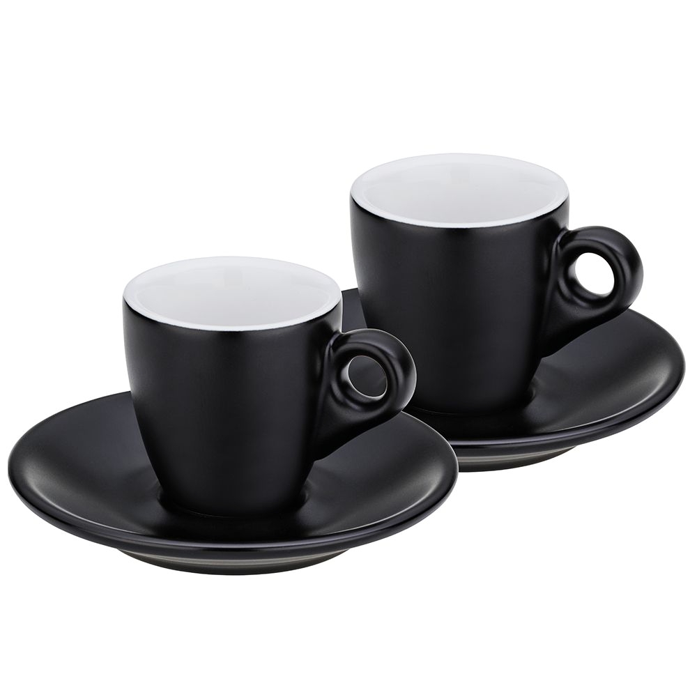 KELA Hrnček na espresso s tanierikom sada 4 ks MATTIA čierna KL-12750