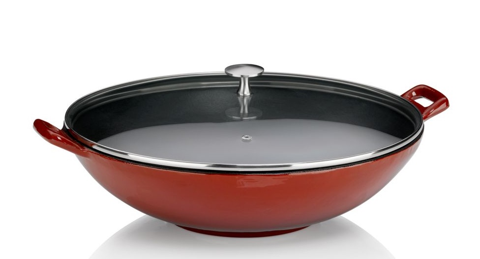 KELA Wok litinový s poklicí CALIDO 36 cm červená KL-11947