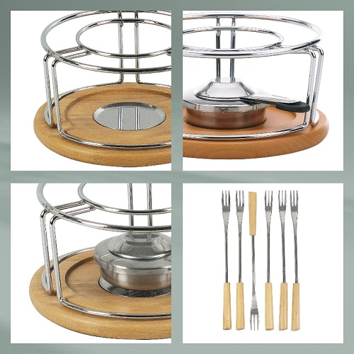 KELA Sýrové fondue NATURA keramika, nerez, chrom, dřevo KL-61306