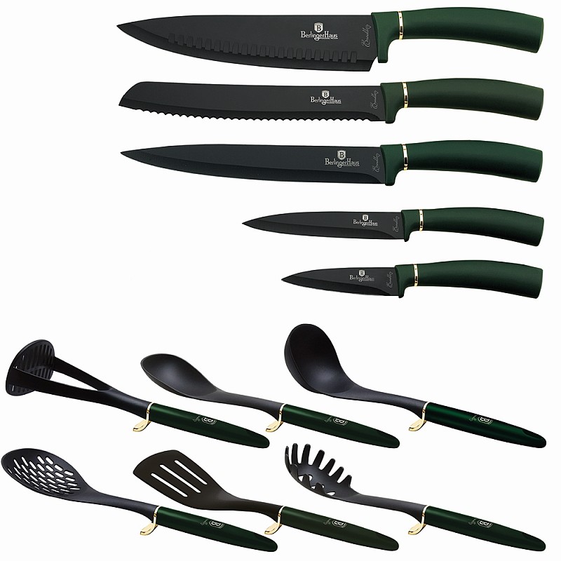 BERLINGERHAUS Sada nožov a kuchynského náčinia v stojane 12 ks Emerald Collection BH-6250