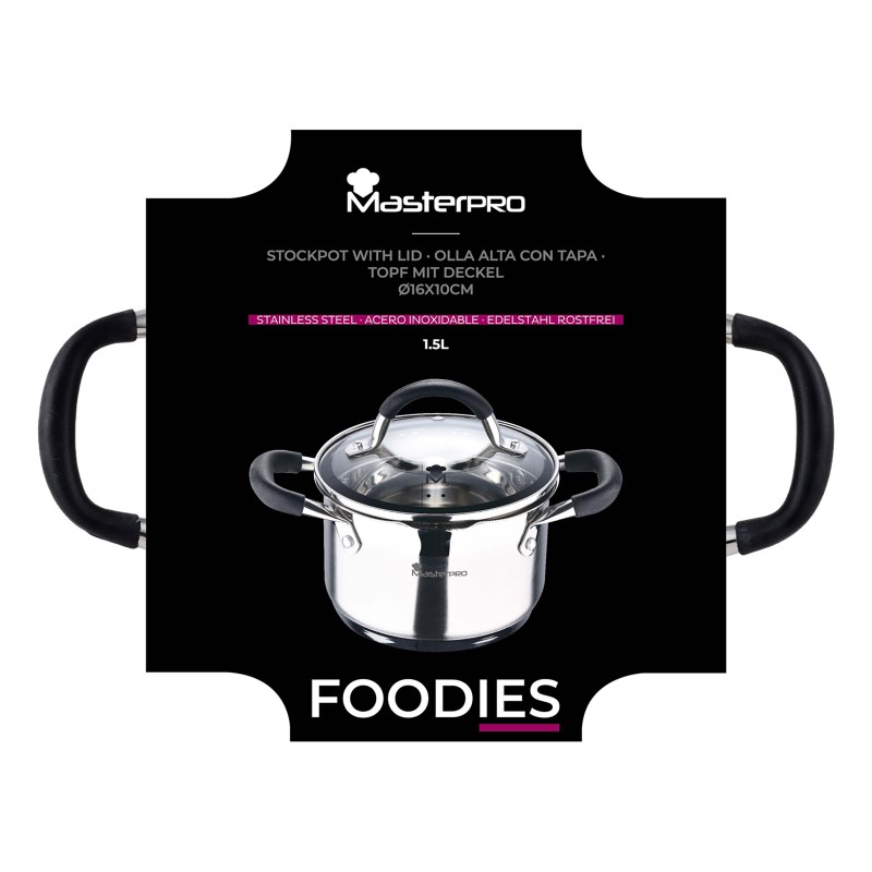 MASTERPRO Hrnec s poklicí nerez FOODIES 16 cm 1,8 litru BGMP-1504-BK - thumb (1)
