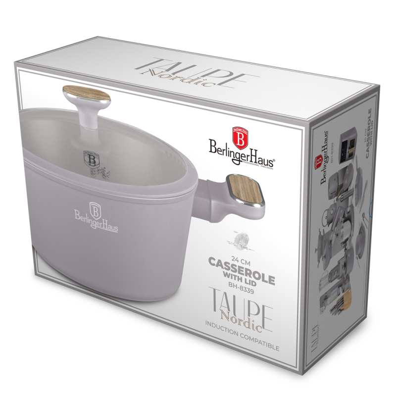 BERLINGERHAUS Kastrol s titanovým povrchem a poklicí 24 cm Taupe Nordic Collection BH-8339
