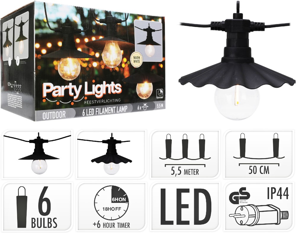 PROGARDEN Světelný řetěz žárovky LED PARTY 6 ks 5,5m KO-AF5300230