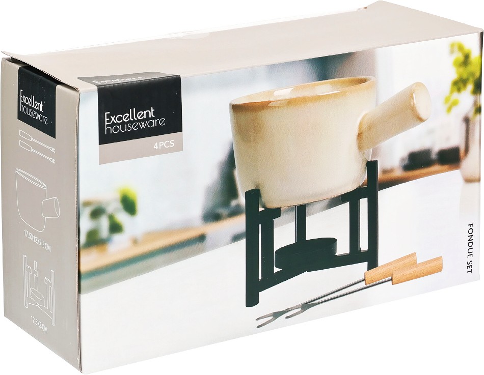 EXCELLENT HOUSEWARE Fondue porcelánové s hořákem 450 ml + 2 vidličky KO-170487010