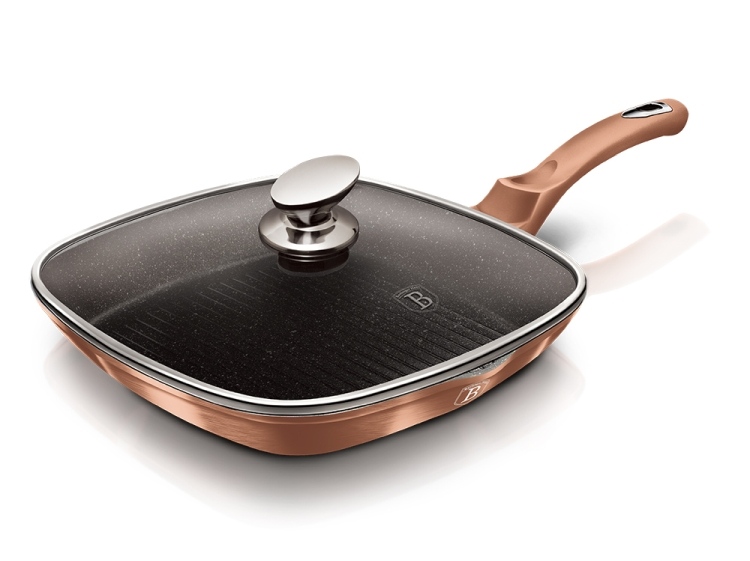 BERLINGERHAUS Panvica grilovacia s mramorovým povrchom a pokrievkou 28 cm Rosegold Metallic Line BH-1610