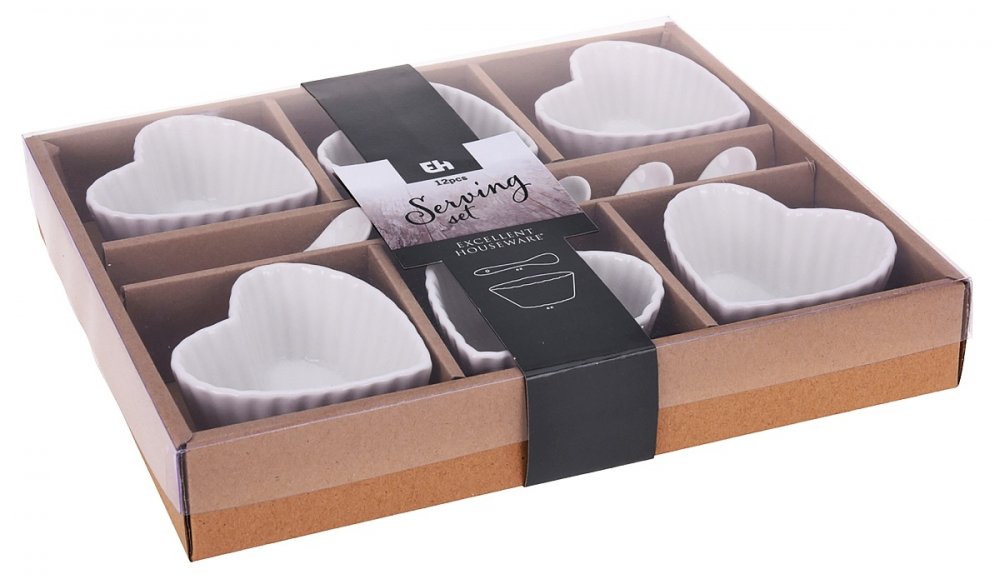 EXCELLENT HOUSEWARE Sada porcelánových misek se lžičkou 12 ks vlnovka úzká KO-798000050vluz