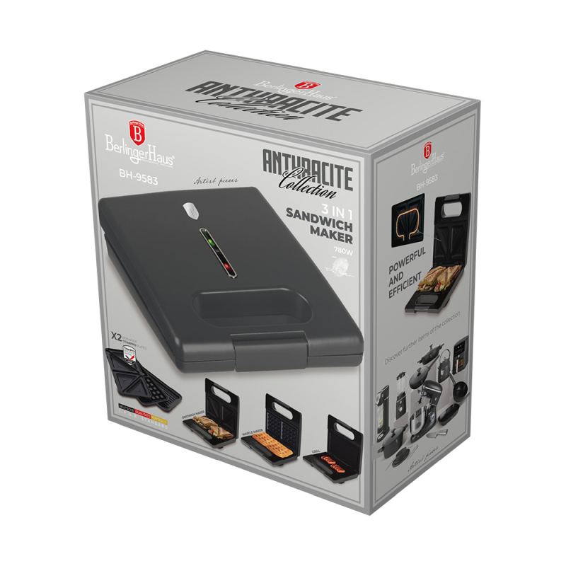 BERLINGERHAUS Sendvičovač 3 v 1 s odnímatelnými deskami Antracit Collection BH-9583