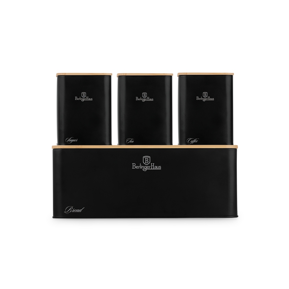 BERLINGERHAUS Chlebník a sada dóz na potraviny 4 ks Matte Black Collection BH-8903