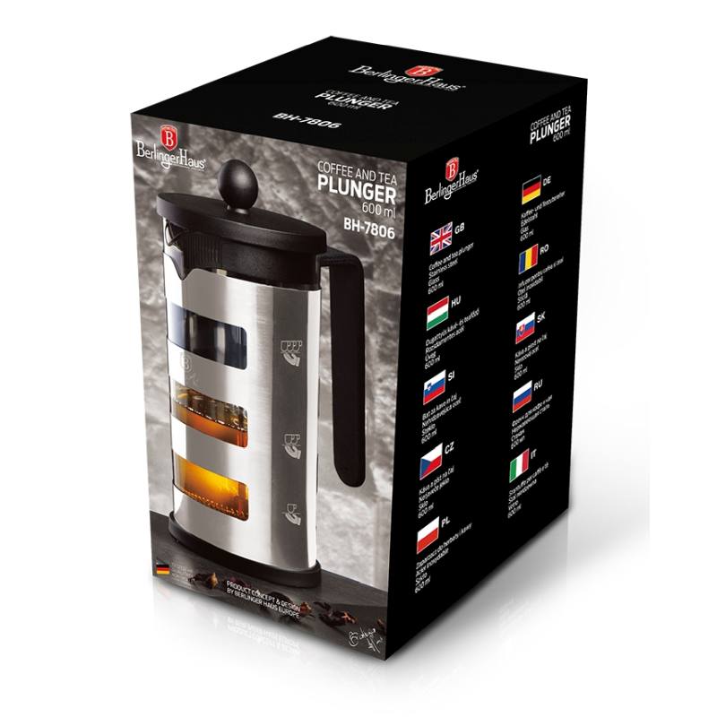 BERLINGERHAUS Kanvica na čaj a kávu french press 600 ml Black Silver Collection BH-7806