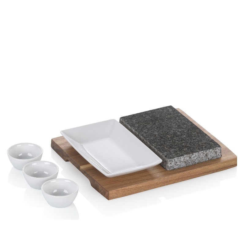 KELA Servírovací misky žhavý kámen XL Country akátové dřevo tmavě šedá 29,0x23,0x4,5cm KL-16629