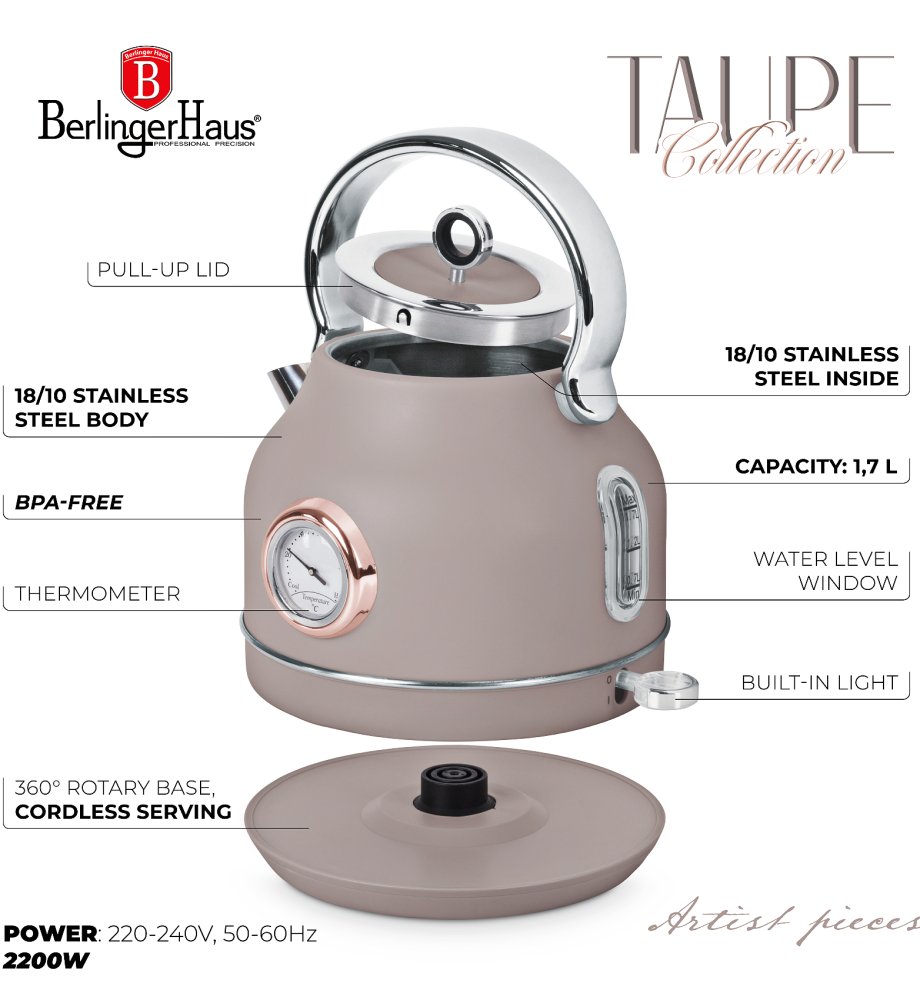 BERLINGERHAUS Rychlovarná konvice s teploměrem Taupe Collection BH-9514