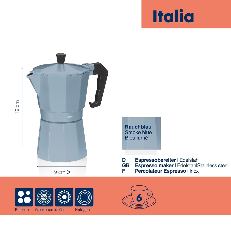 KELA Konvice na espresso kouřově modrá 19,0cm 9,0cm 300 ml KL-10560
