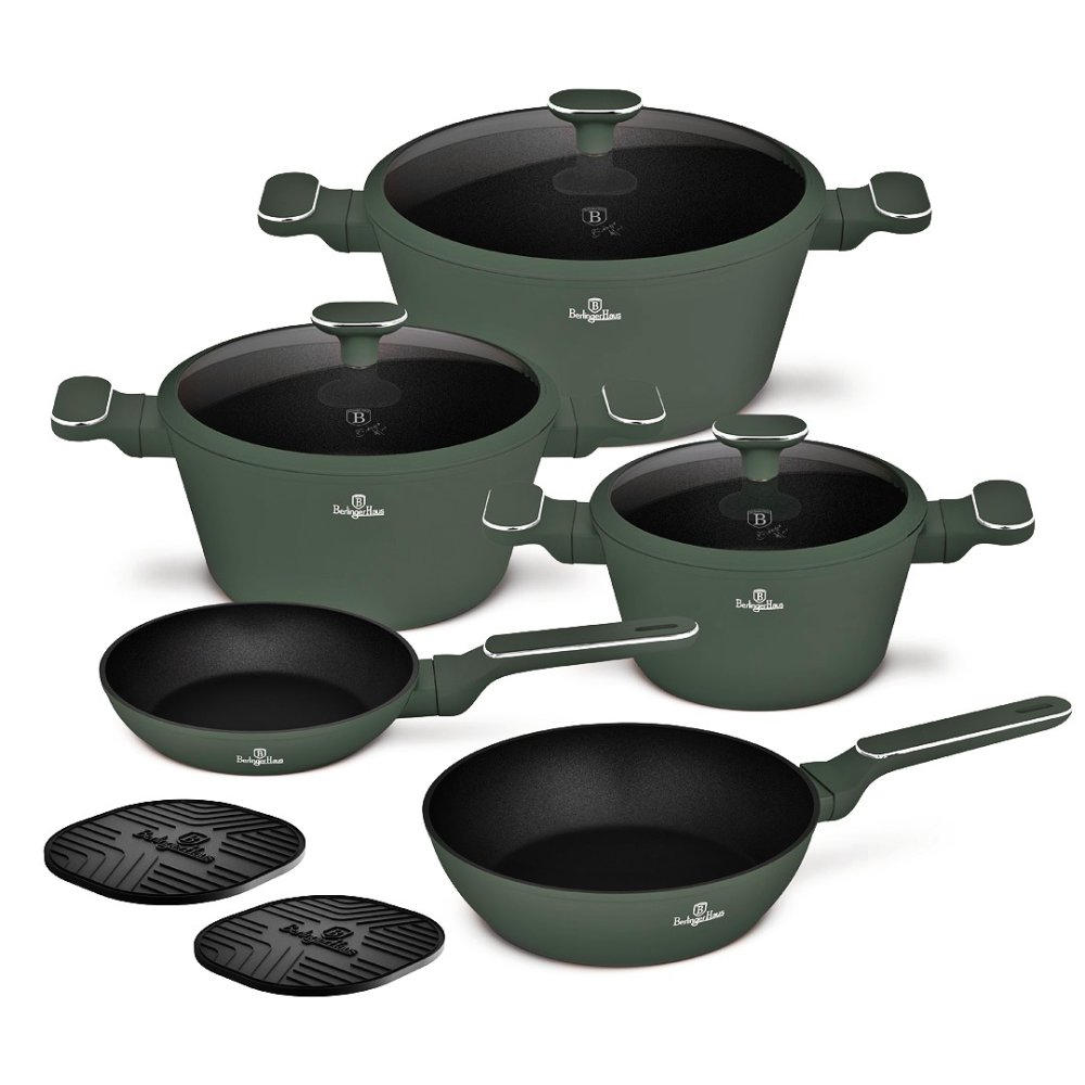 BERLINGERHAUS Sada nádobí s titanovým povrchem 10 ks Matte green Collection BH-8207