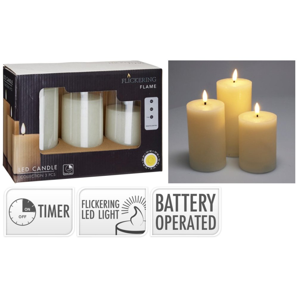 HOMESTYLING LED svíčka sada 3 ks slonová kost KO-AX5441130