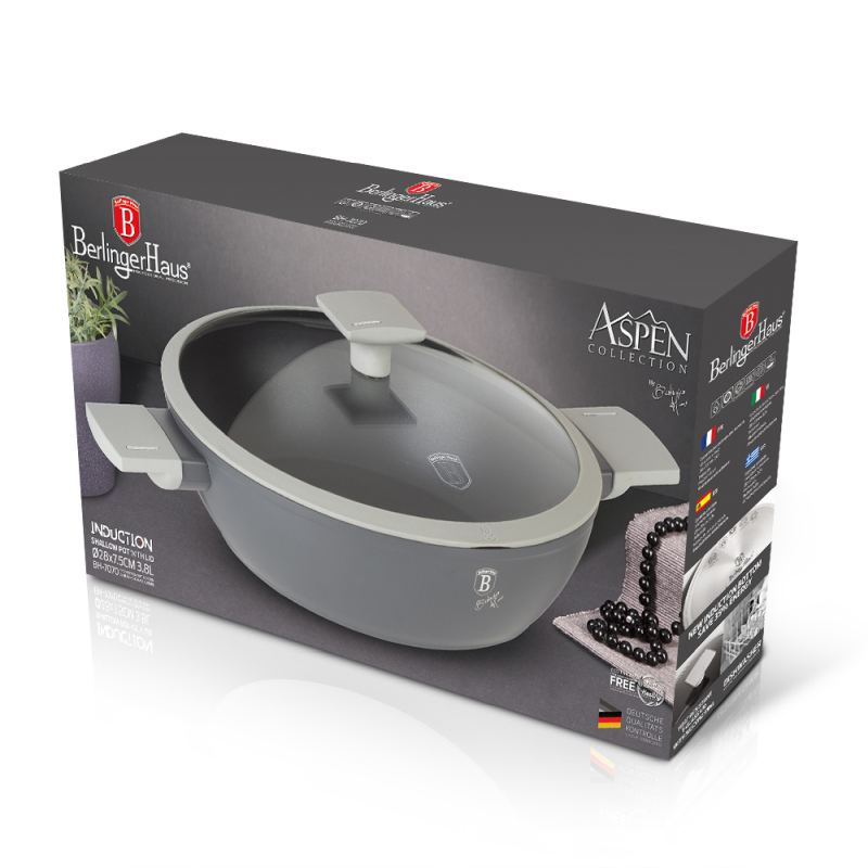BERLINGERHAUS Pekáč okrúhly s pokrievkou s titánovým povrchom 28 cm Aspen Collection BH-7070