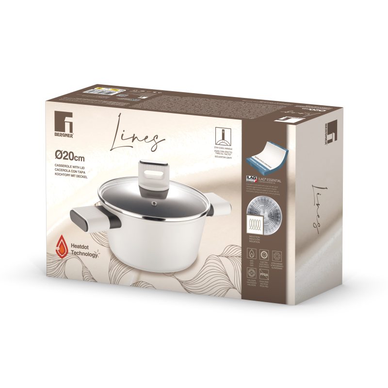 BERGNER Kastrol s poklicí s nepřilnavým povrchem LINES 20 cm šedobílá BG-56091-GY - thumb (1)
