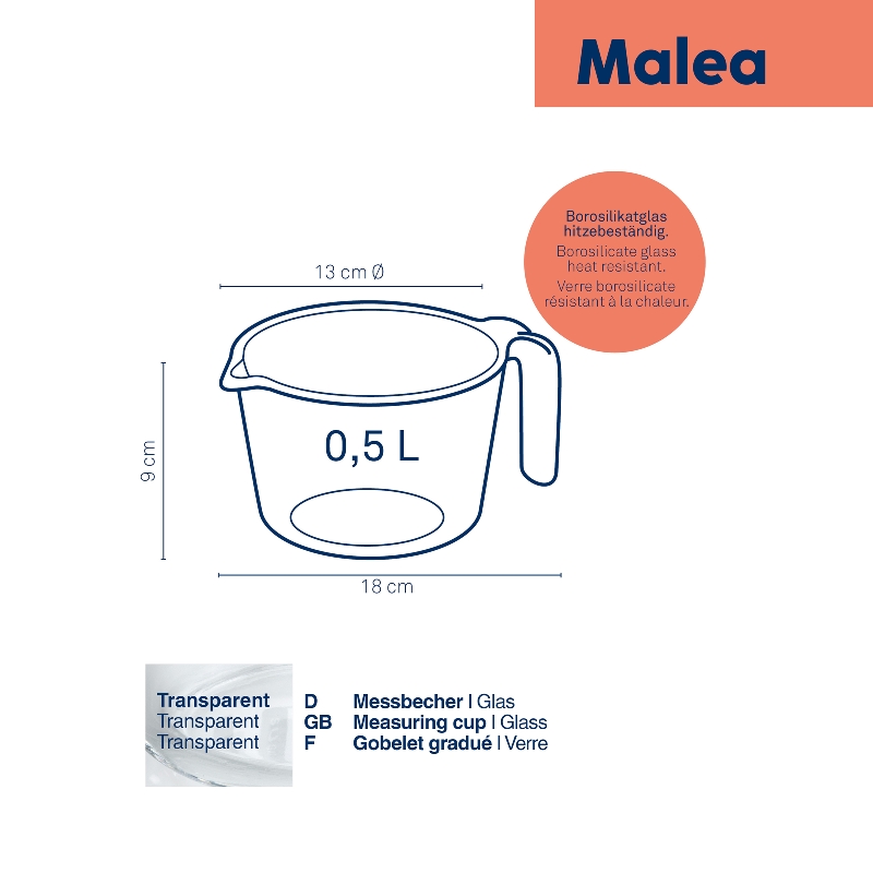 KELA Odměrka Malea sklo 0,5l KL-10105