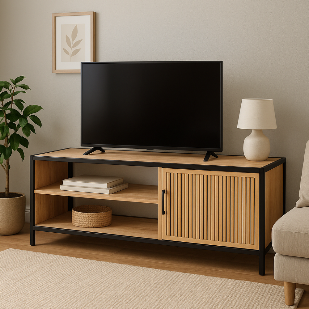 H & S COLLECTION TV stolek skříňka s policemi 116x33x45 cm černá/dřevo KO-NB1510600