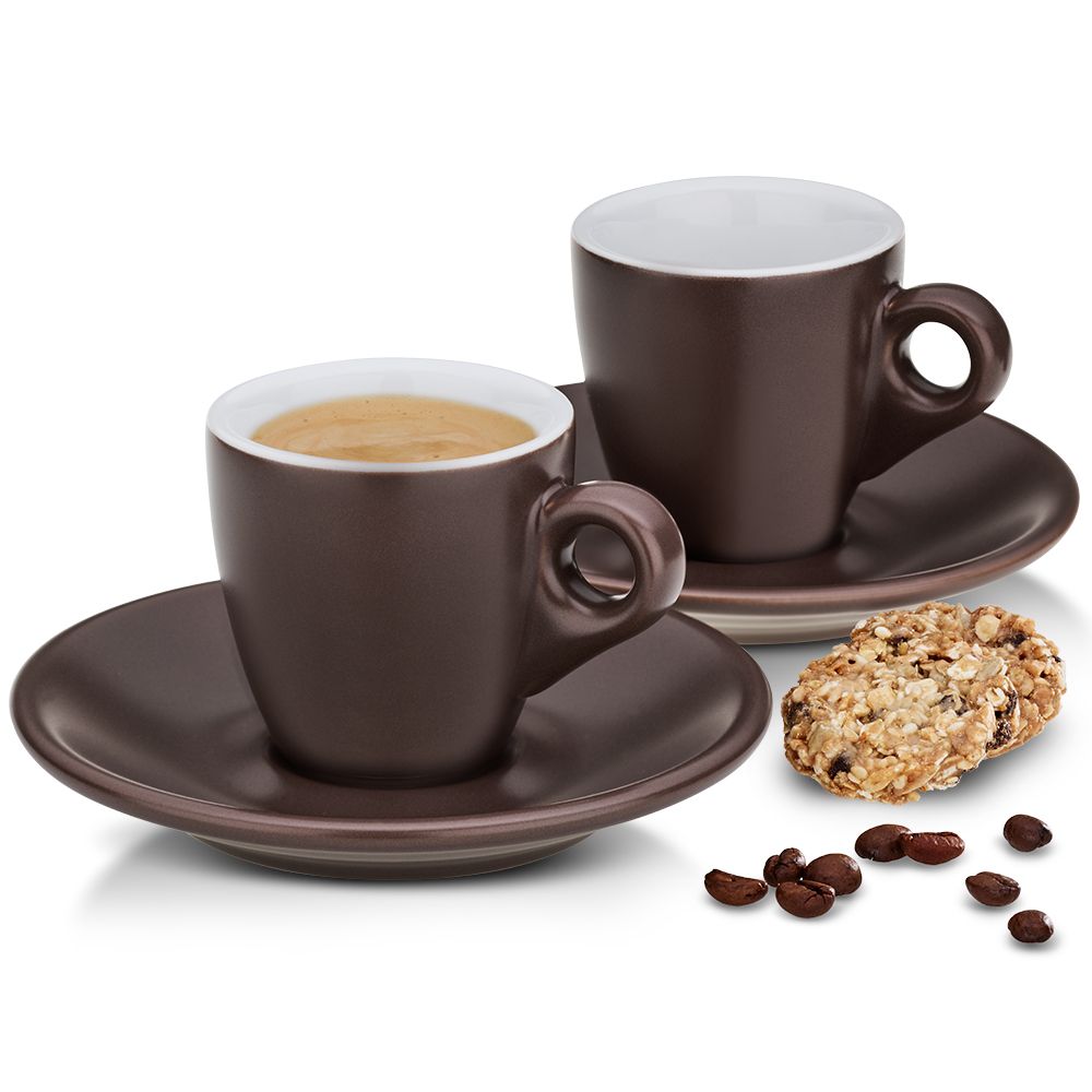KELA Hrnček na espresso s tanierikom sada 4 ks MATTIA čokoládová KL-12755
