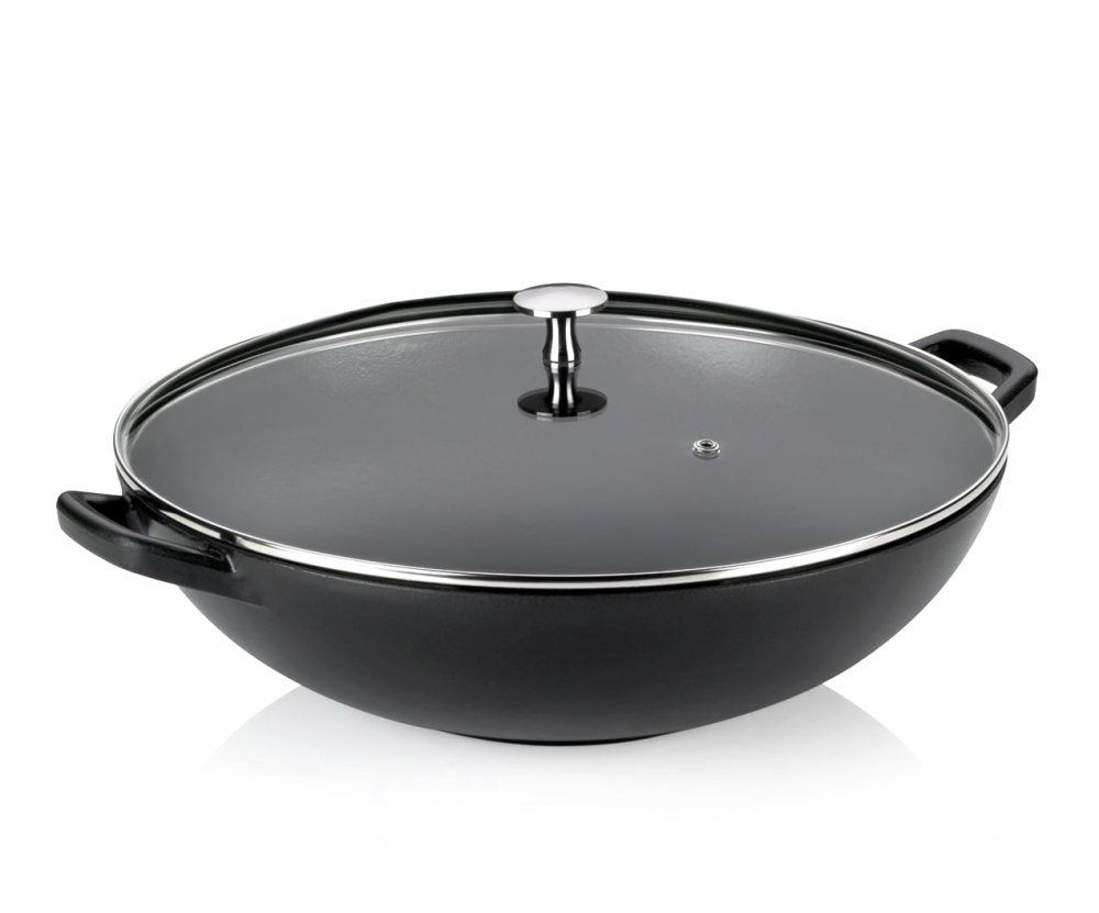 KELA Wok litinový s poklicí CALIDO 36 cm černá KL-12475