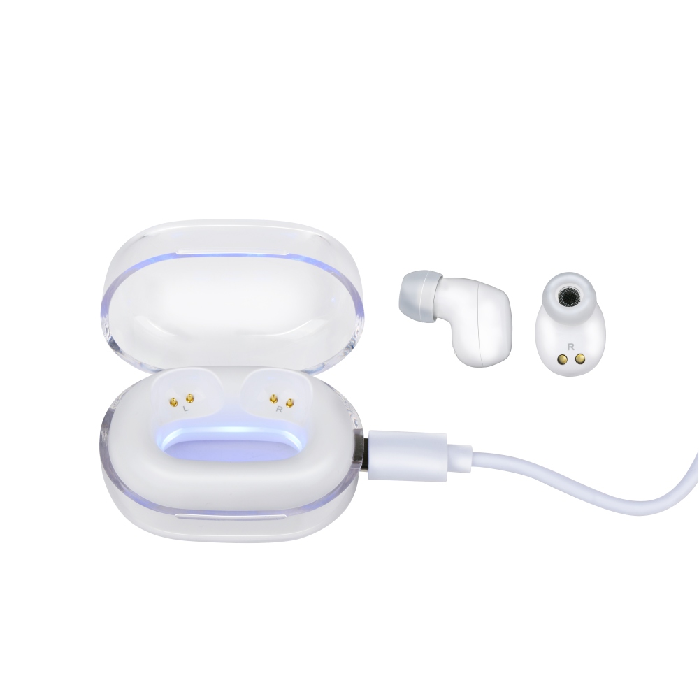 GRUNDIG Bezdrátová bluetooth sluchátka GRUNDIG s průhledným pouzdrem 200mAh bílá ED-233324