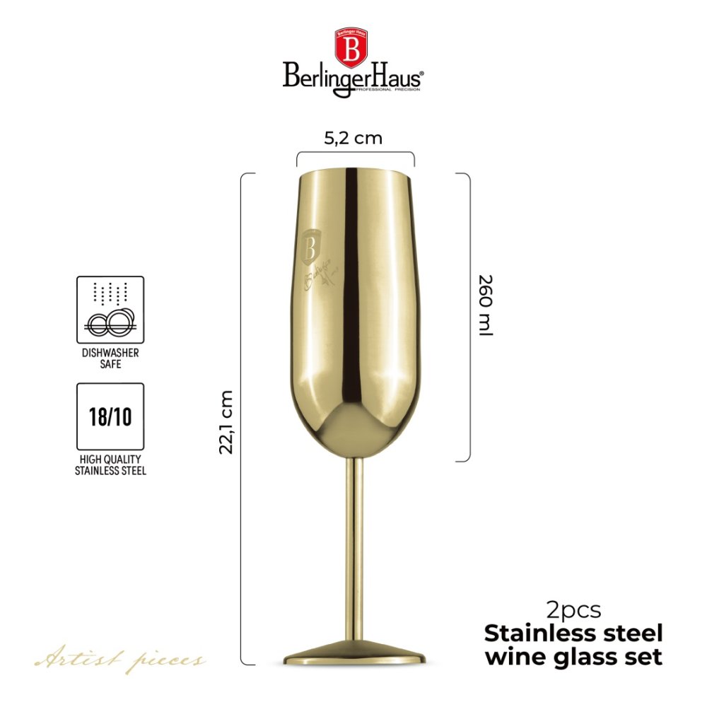 BERLINGERHAUS Sada sklenic 2 ks 260 ml na šampaňské Gold BH-8663