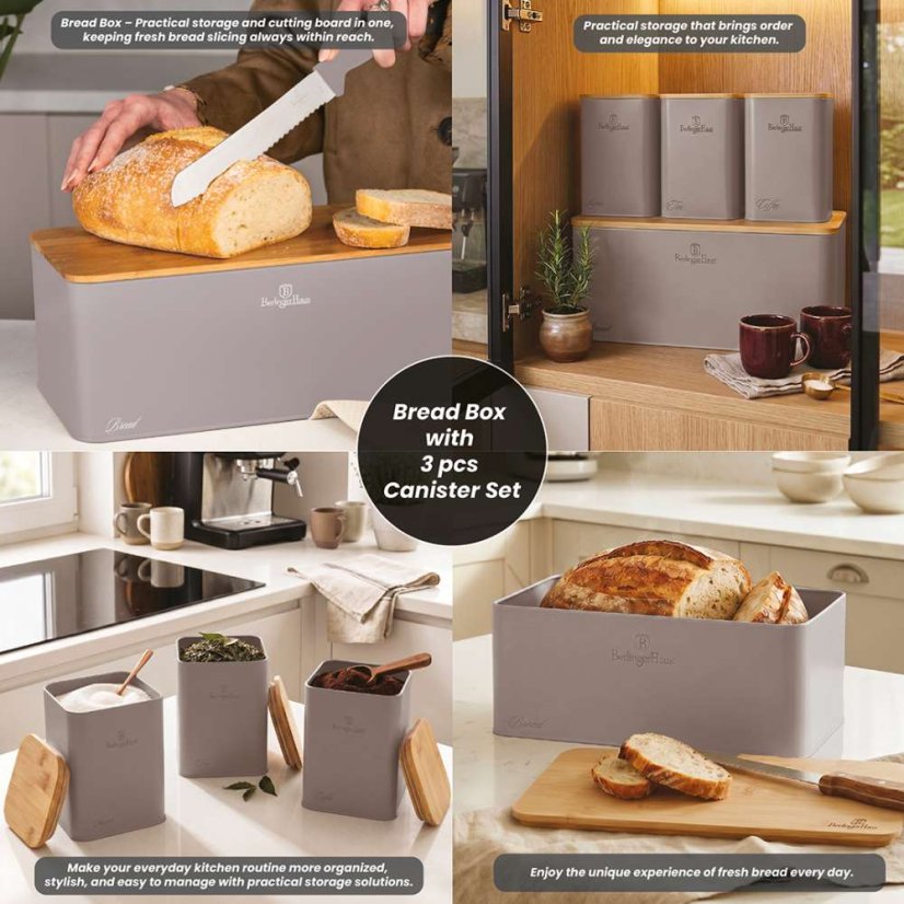 Chlebník a sada dóz na potraviny 4 ks Taupe Collection