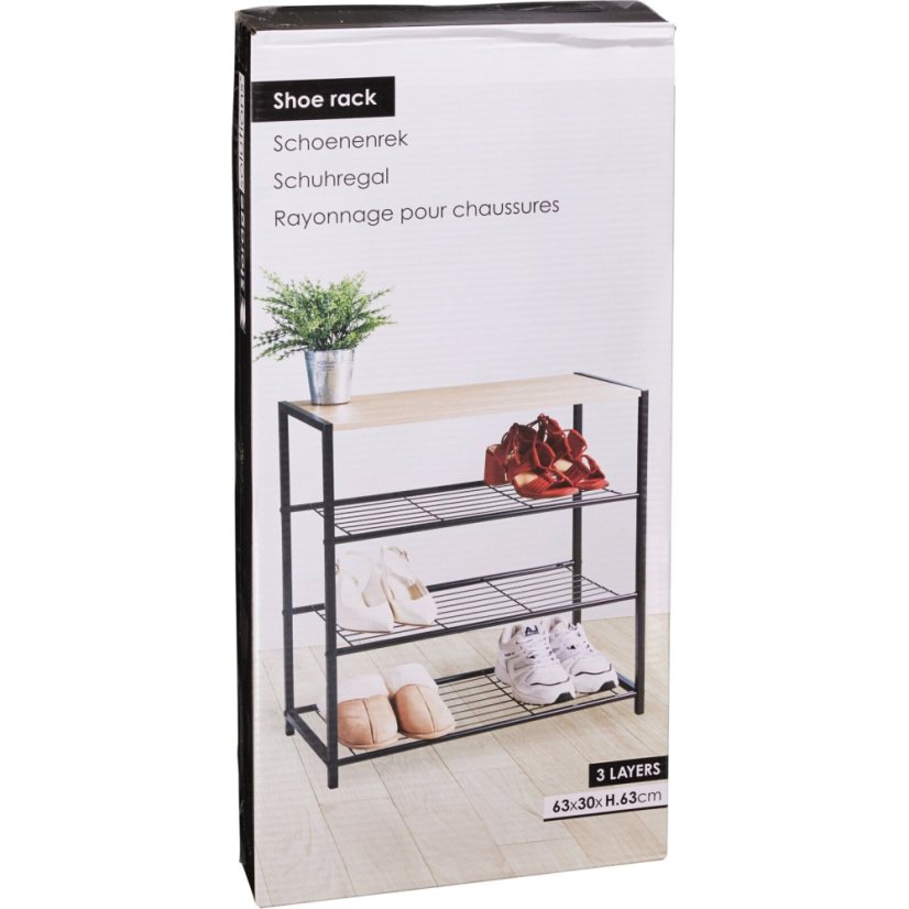 Botník kovový 3 police 63 x 30 x 63 cm