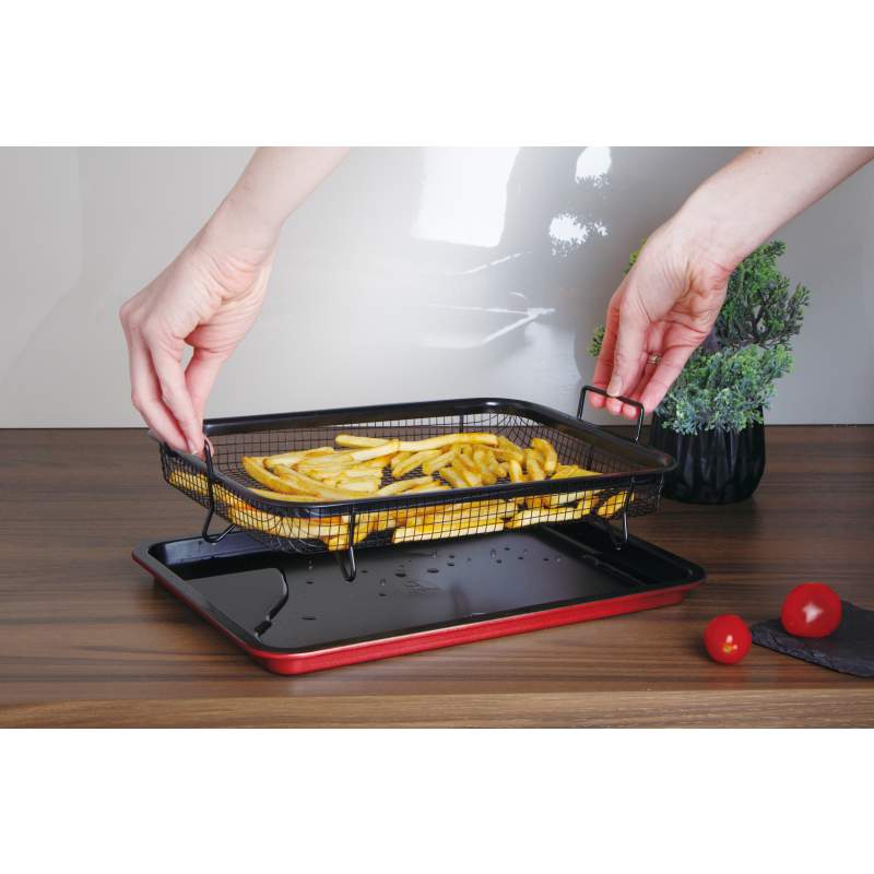 Bandeja de horno con superficie antiadherente y cesta metálica Burgundy Metallic Line 32,5x24,5x2 cm