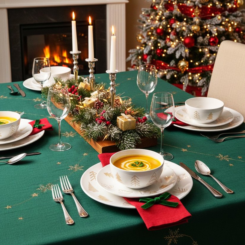 Set farfurii de masă Crăciun 18 buc Copaci albi