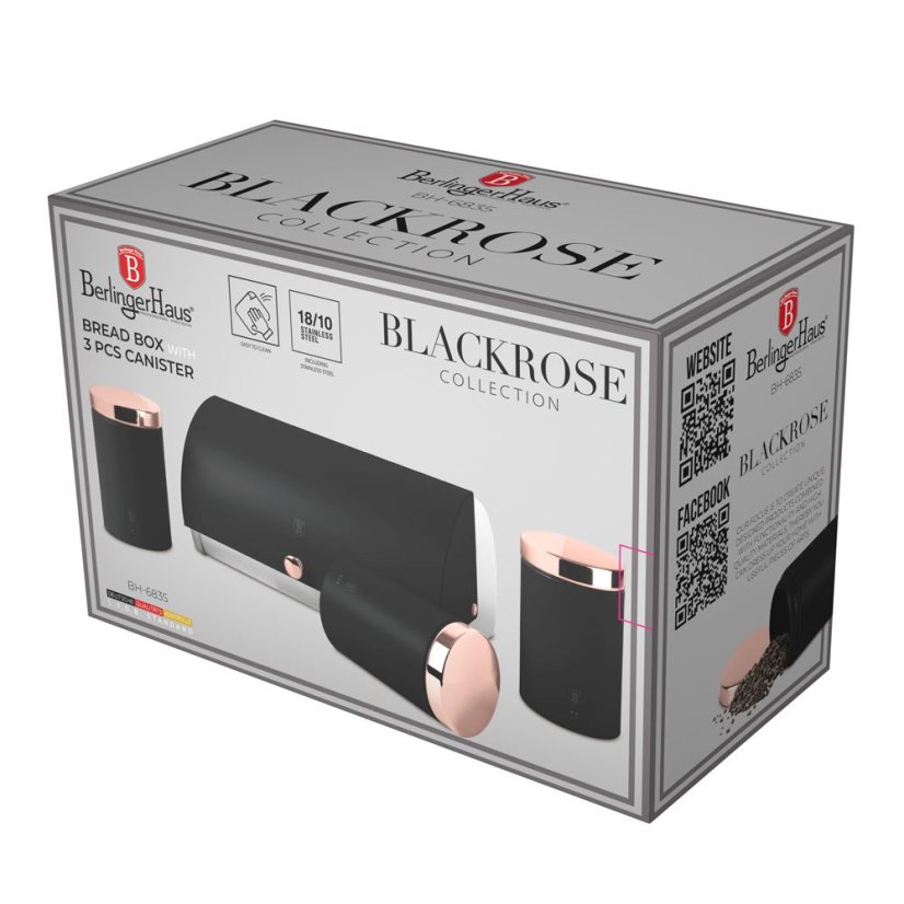 Chlebník a sada dóz na potraviny 4 ks Black Rose Collection