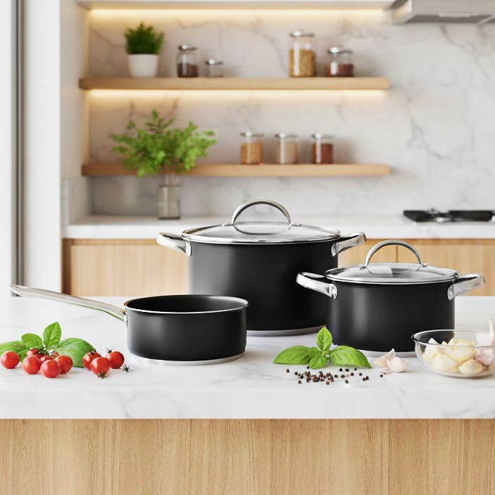 Batería de cocina de acero inoxidable 5 piezas Ronda negro