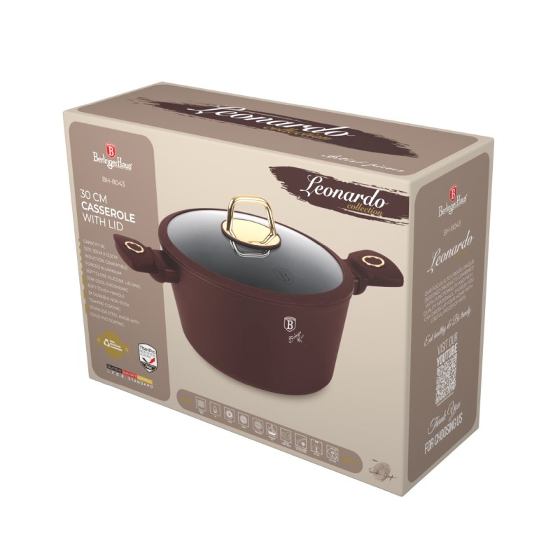 Kastrol s titanovým povrchem a poklicí 30 cm Leonardo Collection