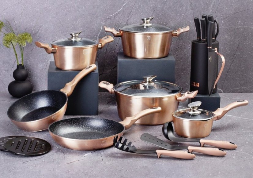 Sada nádobí s mramorovým povrchem 15 ks Rosegold Metallic Line