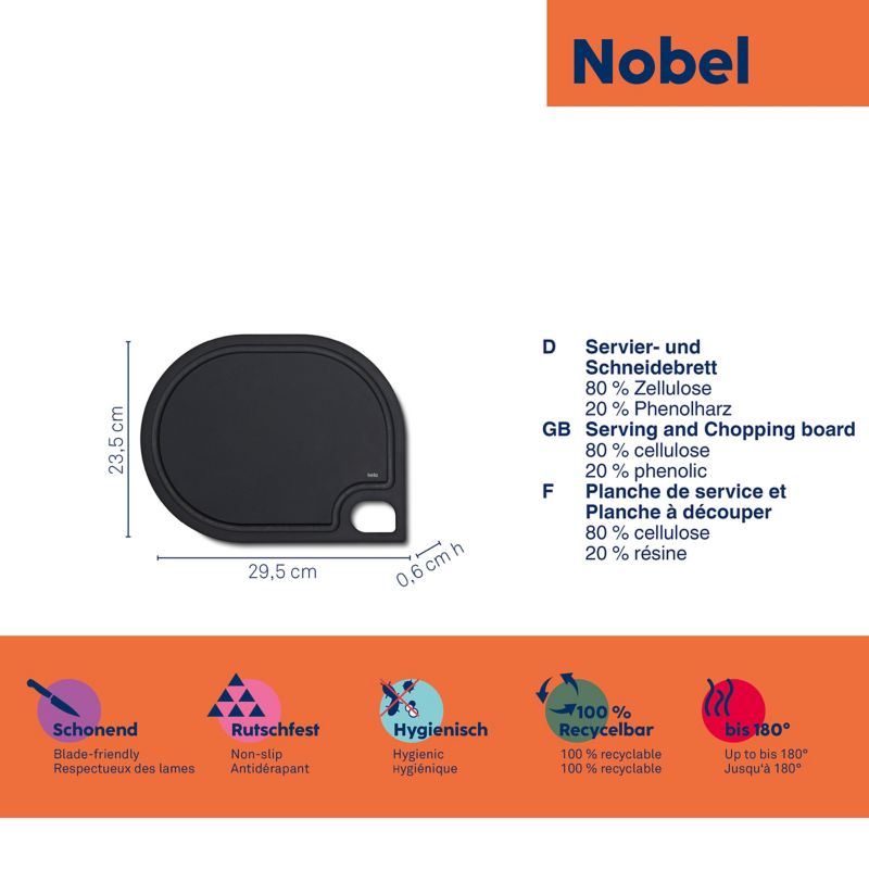 Doštička krájacia NOBEL čierna 29,5x23,5x0,6 cm
