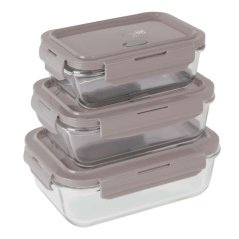 Dóza na potraviny s víkem skleněná sada 3 ks Taupe Collection
