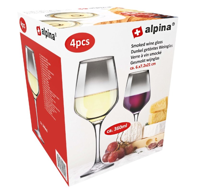 Sklenice na víno sada 4 ks 360 ml kouřová